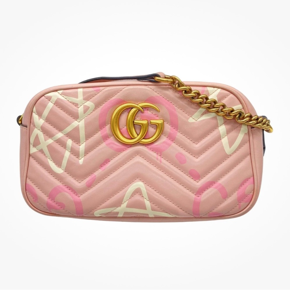 Gucci Pink Chevron Crossbody Bag with Gold Chain Limited Edition